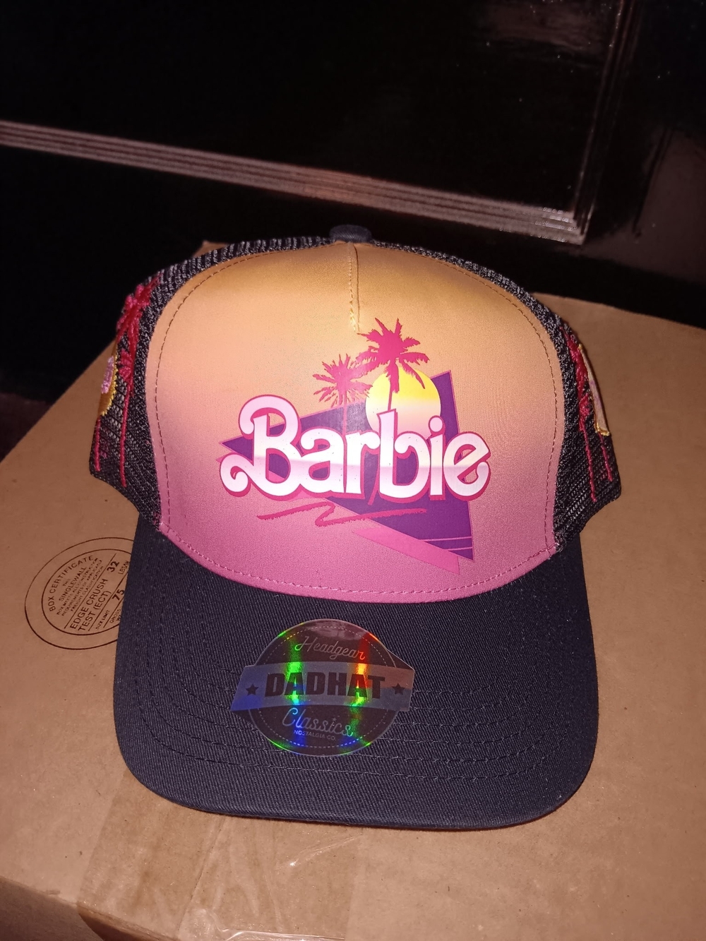 Barbie Gradient Pink-to-Yellow Trucker Hat with Black Brim
